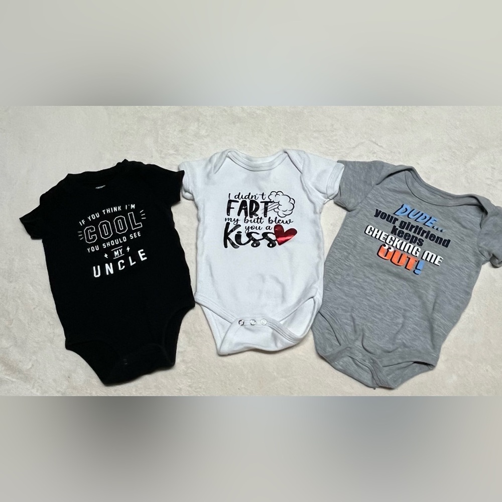 Carter's and other brands Graphic Print Bodysuits - Black, White, Gray